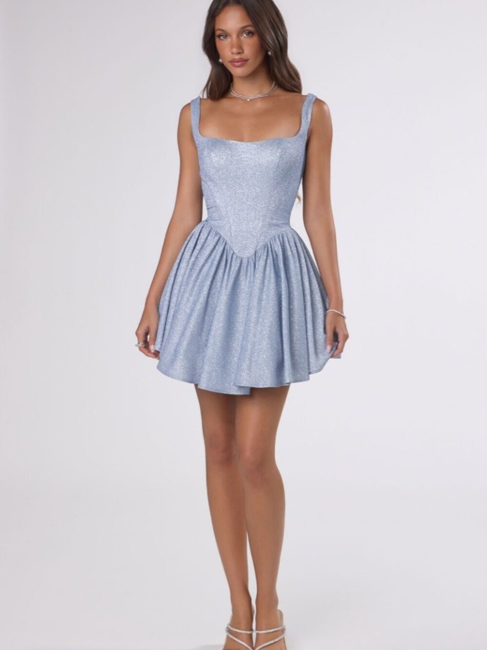 New Paris Blue Formal Short Festive Dress w/ Flare Skirt & Shiny Finish CD T738
